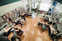 an aerial view of a tattoo shop